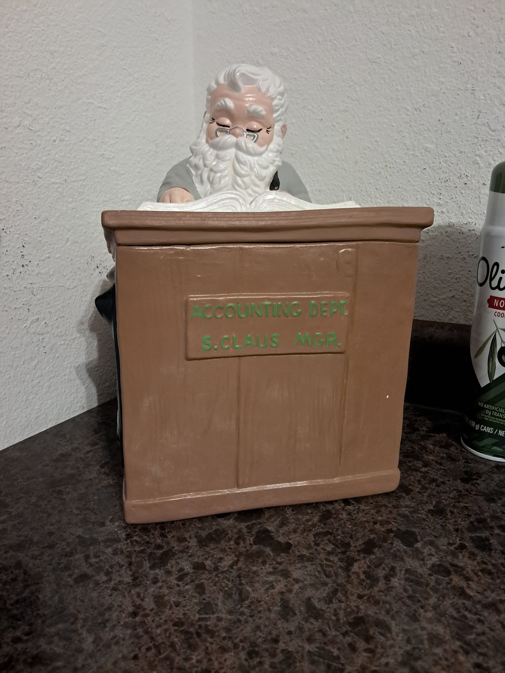Vintage 1958 ALBERTA Molds Santa Cookie Jar Acct.dept Desk Coat Mint